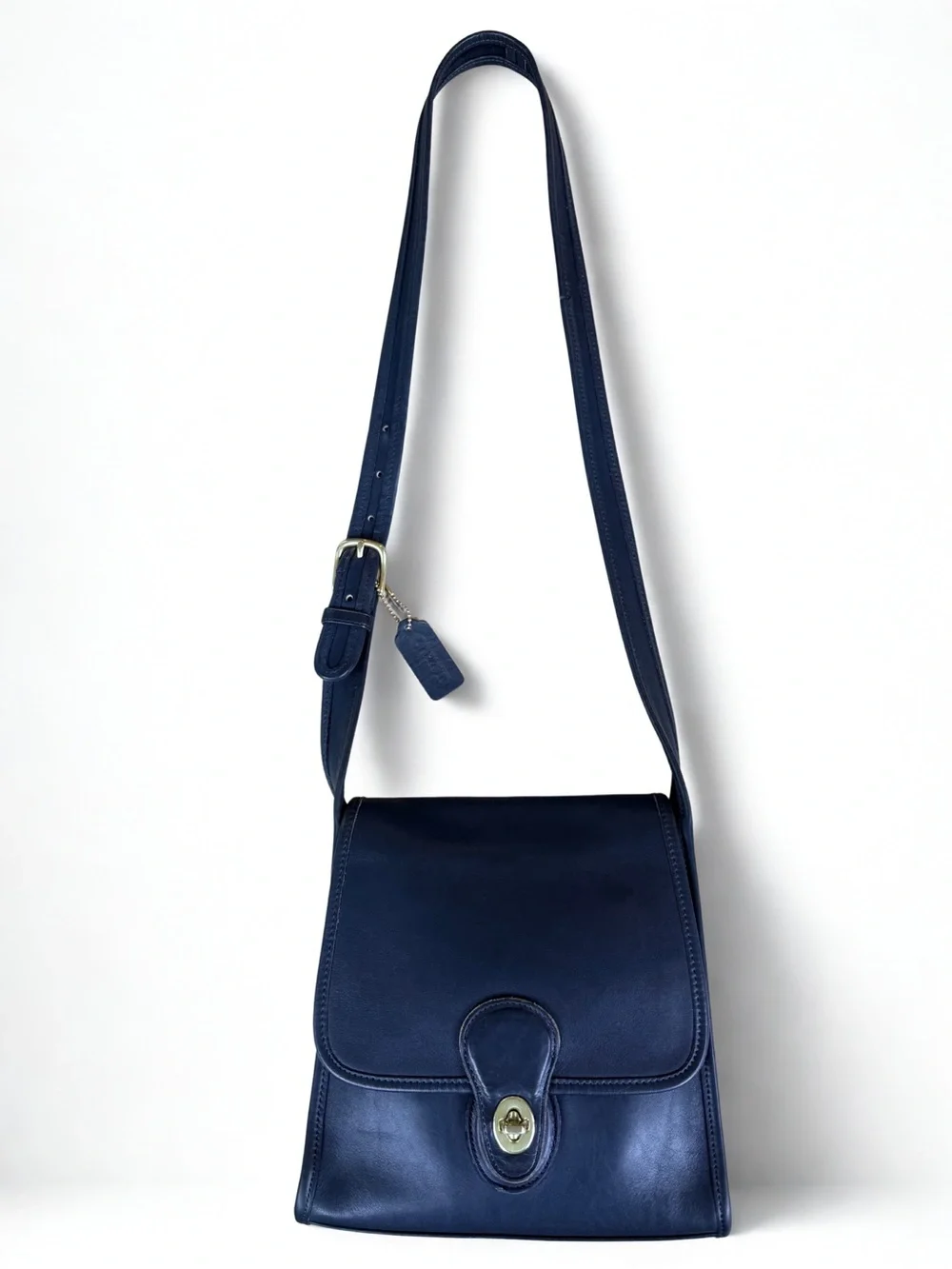 VINTAGE Coach Shelburne Flap 9038 Navy Blue Leather Crossbody + Dust Bag - MINT